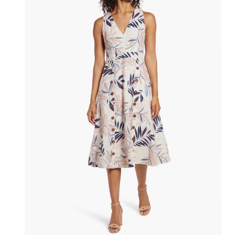 VINCE CAMUTO V Neck Sleeveless Midi Dress
